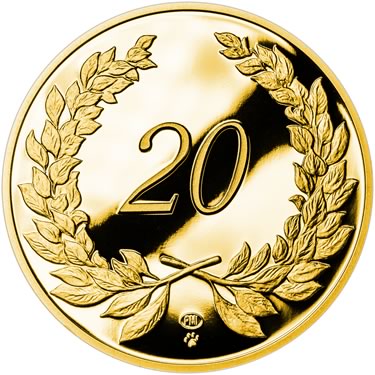 Náhled Averzní strany - Zlatý dukát k životnímu výročí 20 let Proof